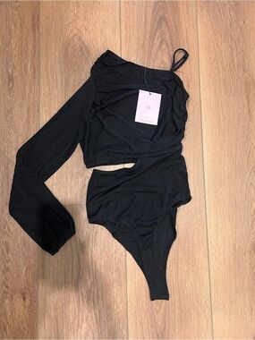 Hello Molly Black One-Shoulder Cutout Bodysuit NWT